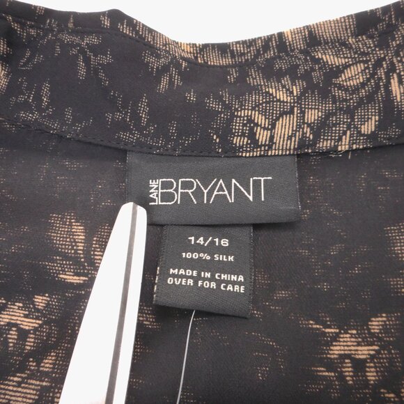 NWT Lane Bryant 100% Silk Women's 14/16 Button-up Blouse Poet Sleeve Dark Floral - Picture 7 of 12